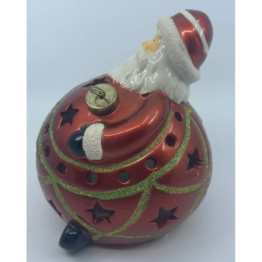 Santa Red Big Belly LED Light Up Ball Ornament Large 4.5